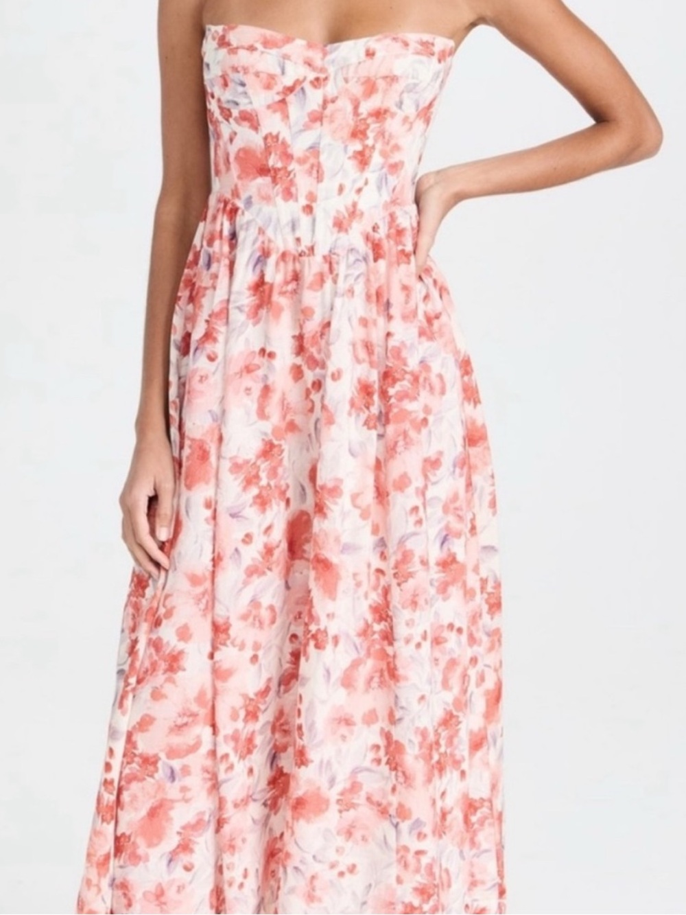 Bardot Lola Midi Dress Coral and White Floral Print